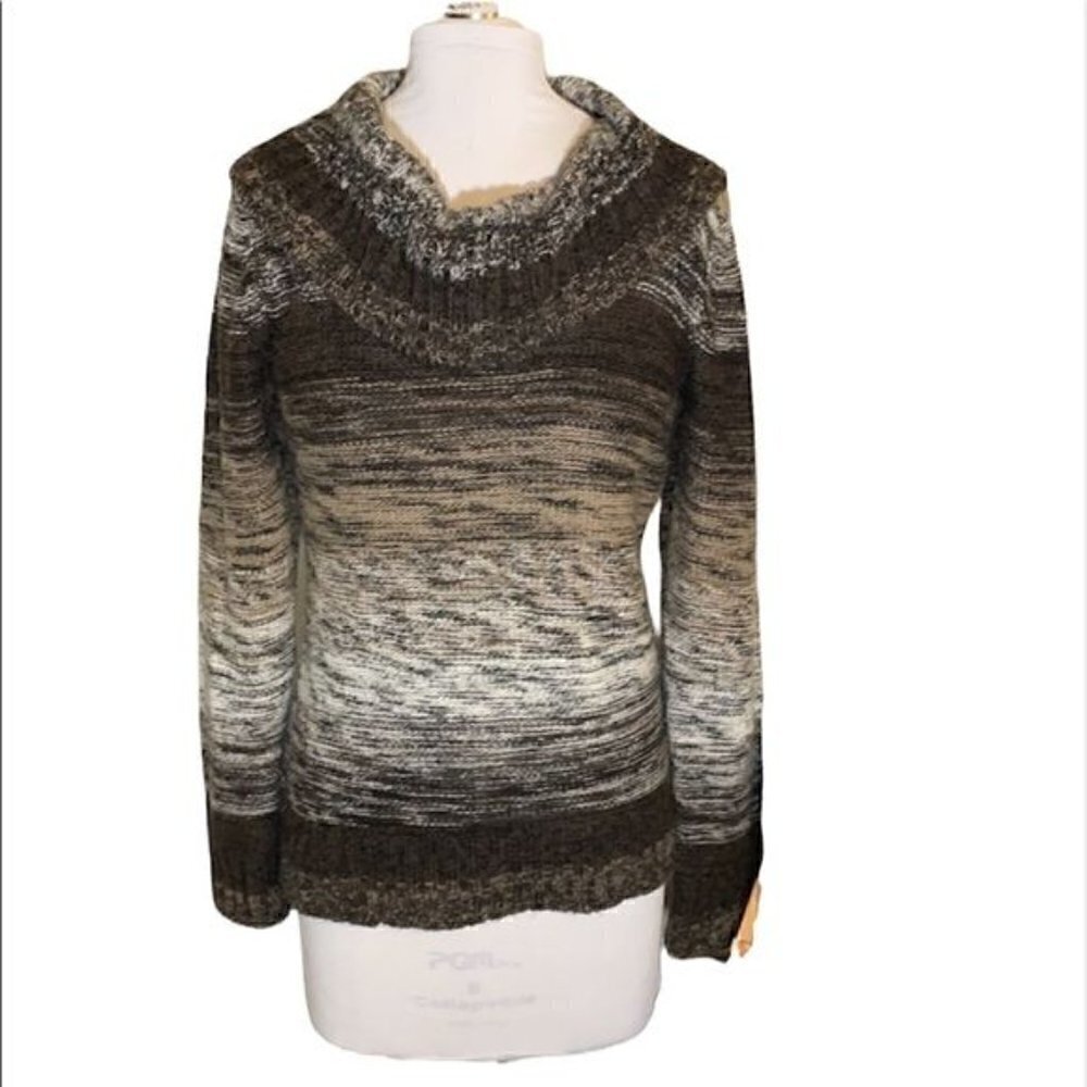 Jason Maxwell Heathered Cowl Neck Knit Sweater in Neutral Brown Gray Fall Sz S